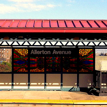 This is an image of Allerton Avenue Subway Station Sign and Stained Glass Mural