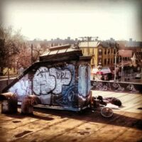 This is an image of a Corona Rooftop With Graffiti