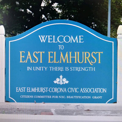 This is an image of Welcome to East Elmhurst Sign